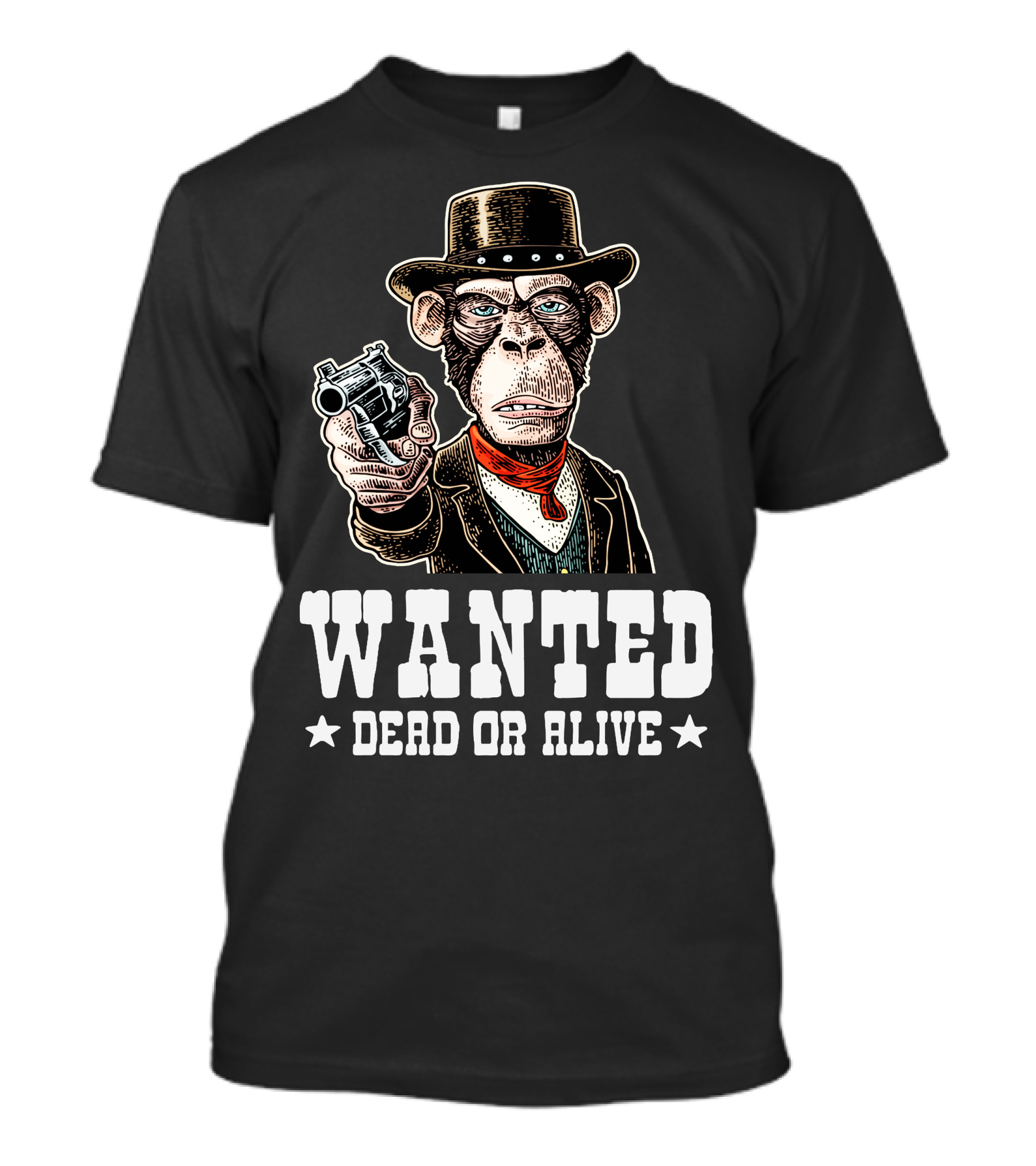 WANTED DEAD OR ALIVE Monkey Gentleman Holding A Revolver T-Shirt