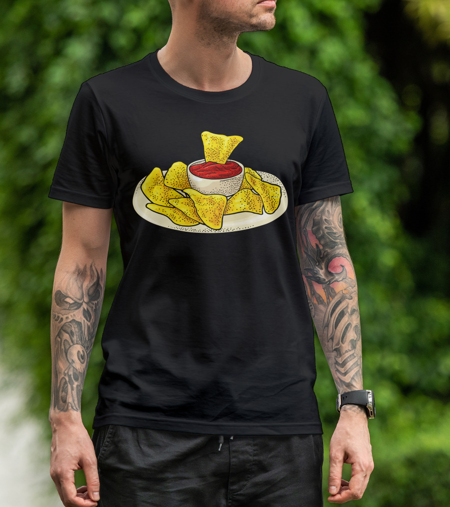 Nachos Chips With Ketchup In Bowl On Plate T-Shirt