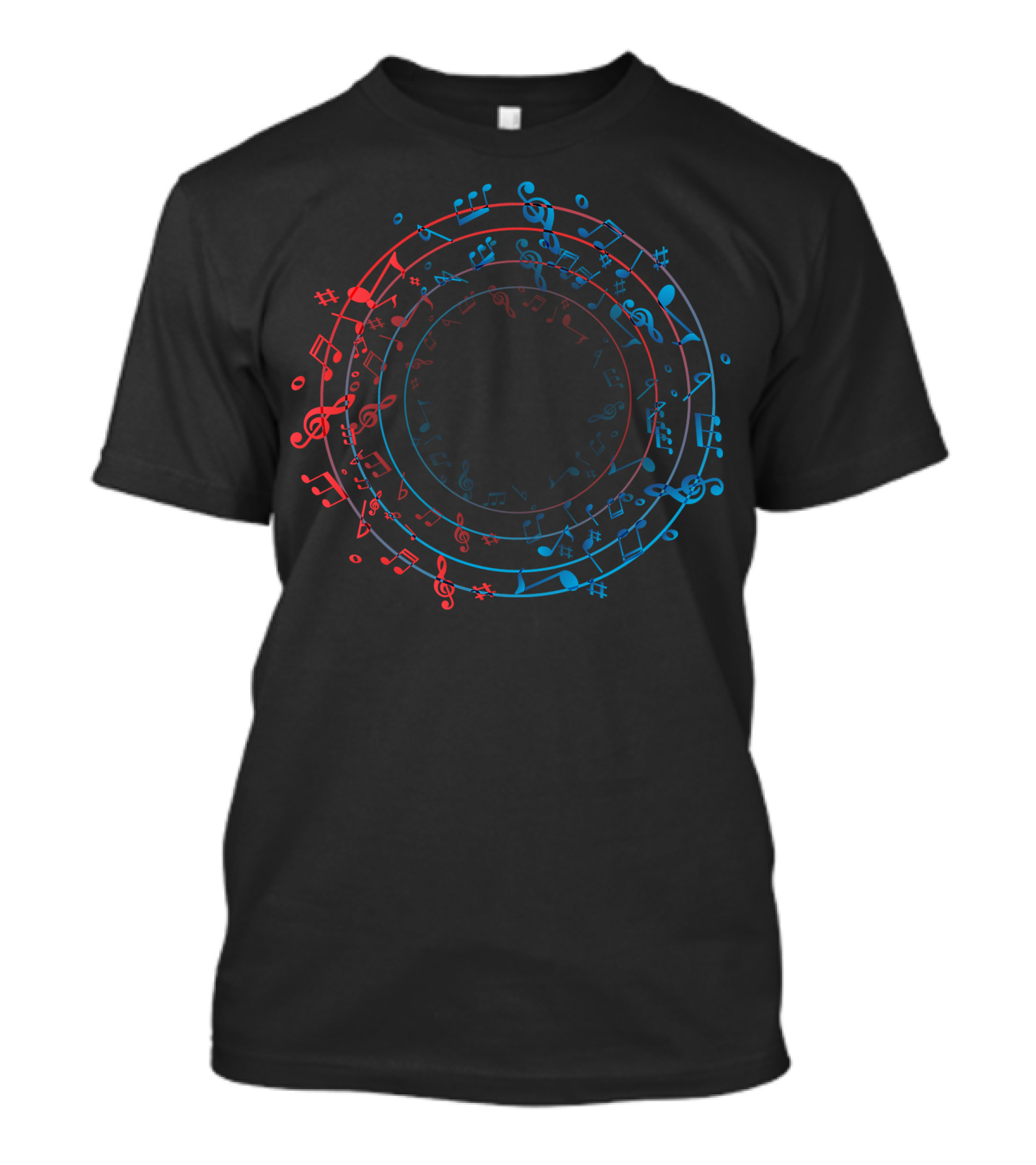 Note Cyrcle Musical Symbols In Red And Blue Circular T-Shirt