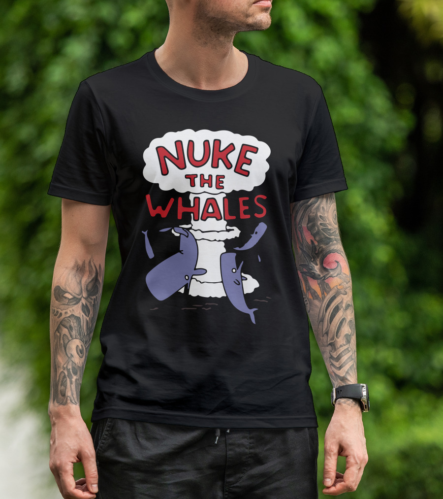 Nuke The Whales Iconic Parody Design Featuring Explosive Cartoon T-Shirt