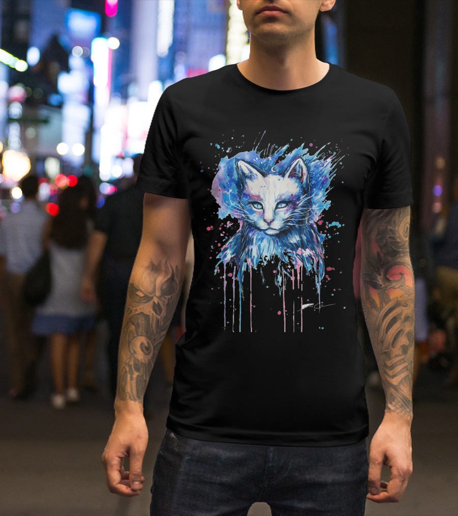 Paint Cats Watercolor Style Splash Effect Drawing Art Cat T-Shirt