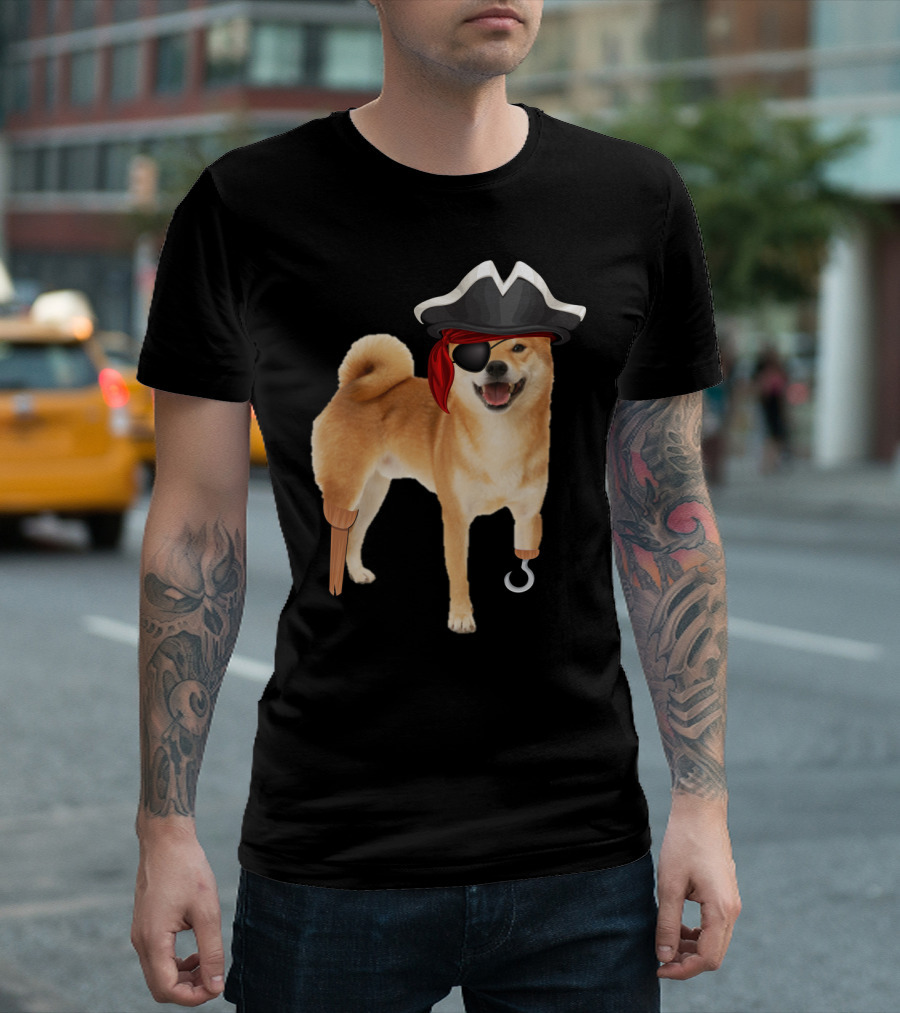 Shiba Inu Pirate with Hook and Peg Leg for Halloween Dog Lovers T-Shirt