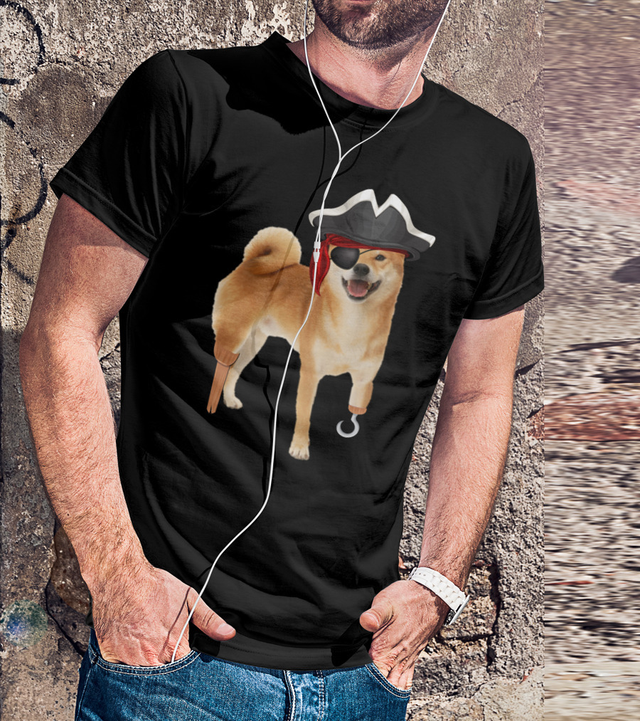 Shiba Inu Pirate With Hook And Peg Leg For Halloween Dog Lovers T-Shirt