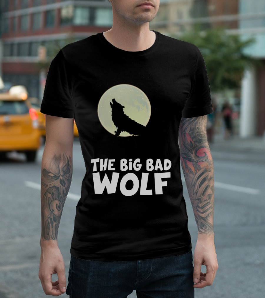 The Big Bad Wolf Howling at Moon with Flying Bat Halloween T-Shirt
