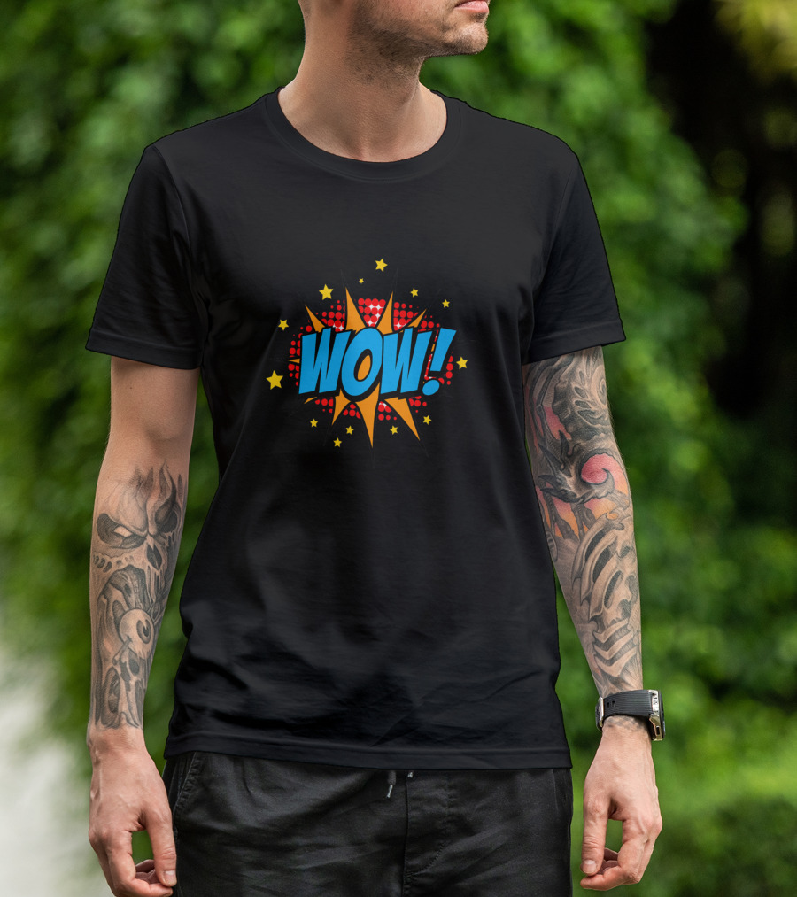 WOW Comic Book Style Burst With Stars And Dots T-Shirt