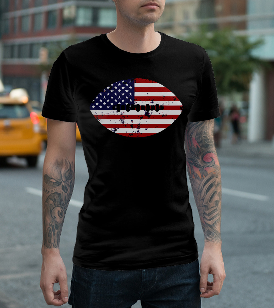 Grunge American Flag Football Ball T-Shirt