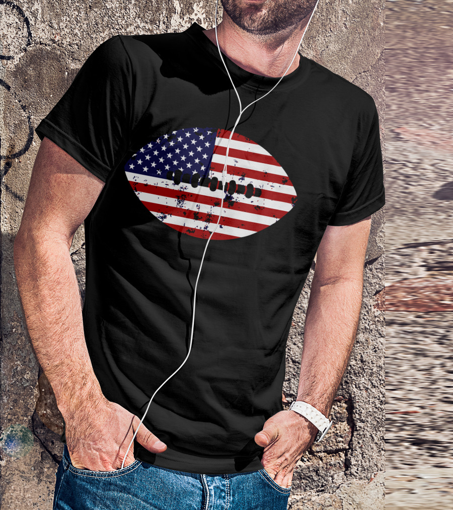 Grunge American Flag Football Ball T-Shirt