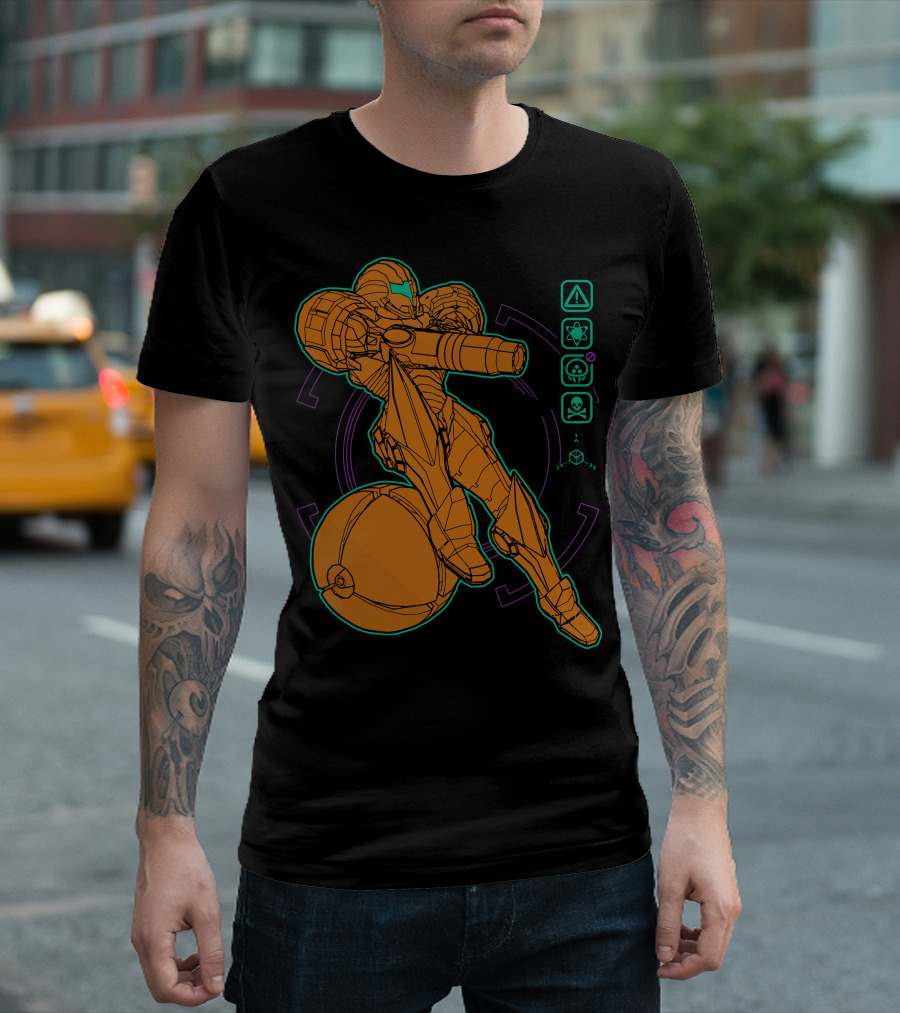 Samus Aran Anatomy and Iconic Symbols T-Shirt