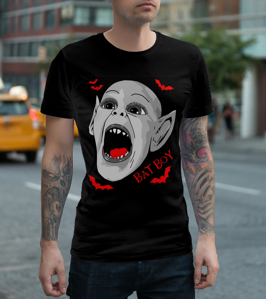 Bat Boy Screaming Vampire Kid With Red Bats T-Shirt
