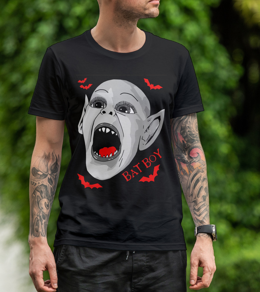 Bat Boy Screaming Vampire Kid With Red Bats T-Shirt