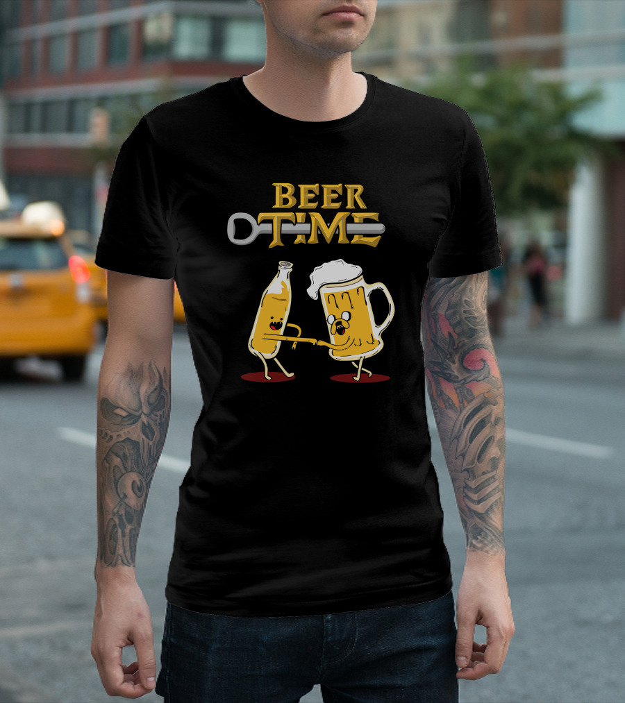 Beer Time Adventure Parody With Beer Bottle And Mug T-Shirt