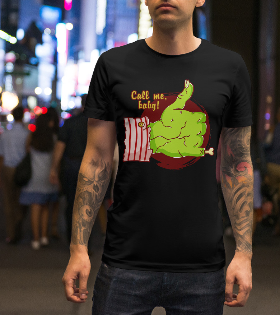 Call Me Baby Green Monster Hand With Striped Cuff T-Shirt