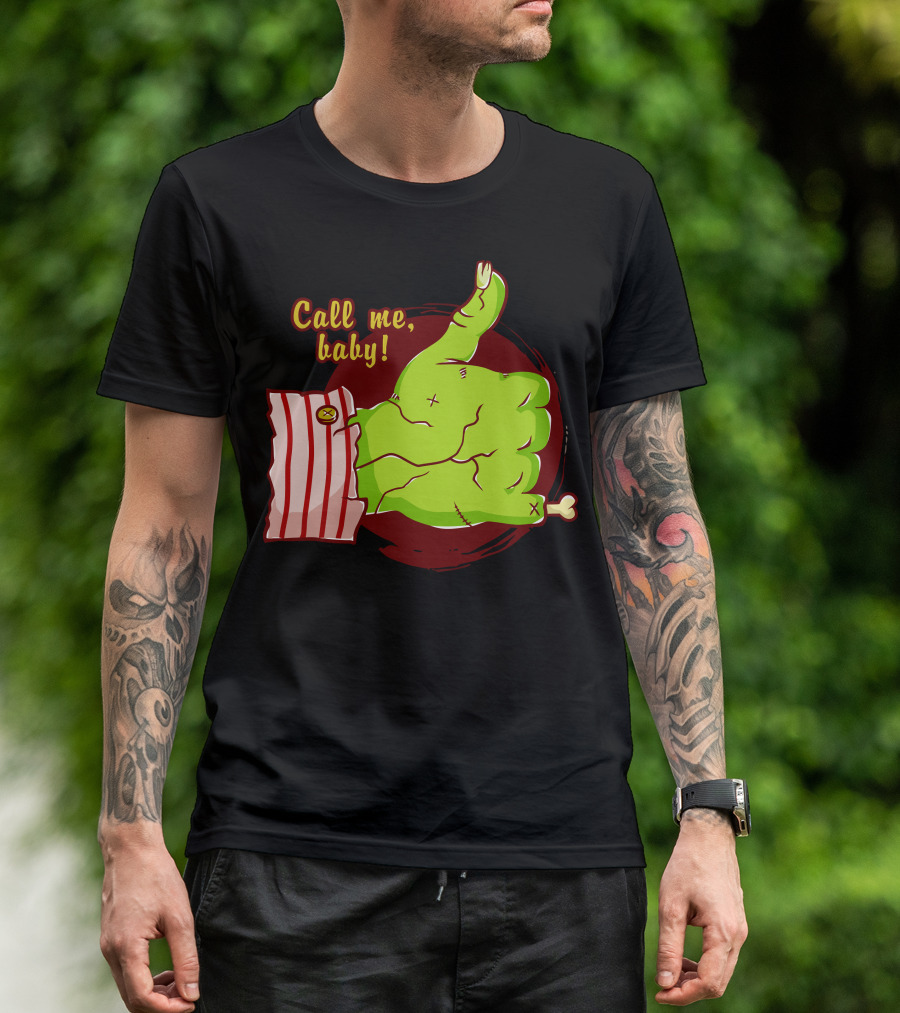Call Me Baby Green Monster Hand With Striped Cuff T-Shirt
