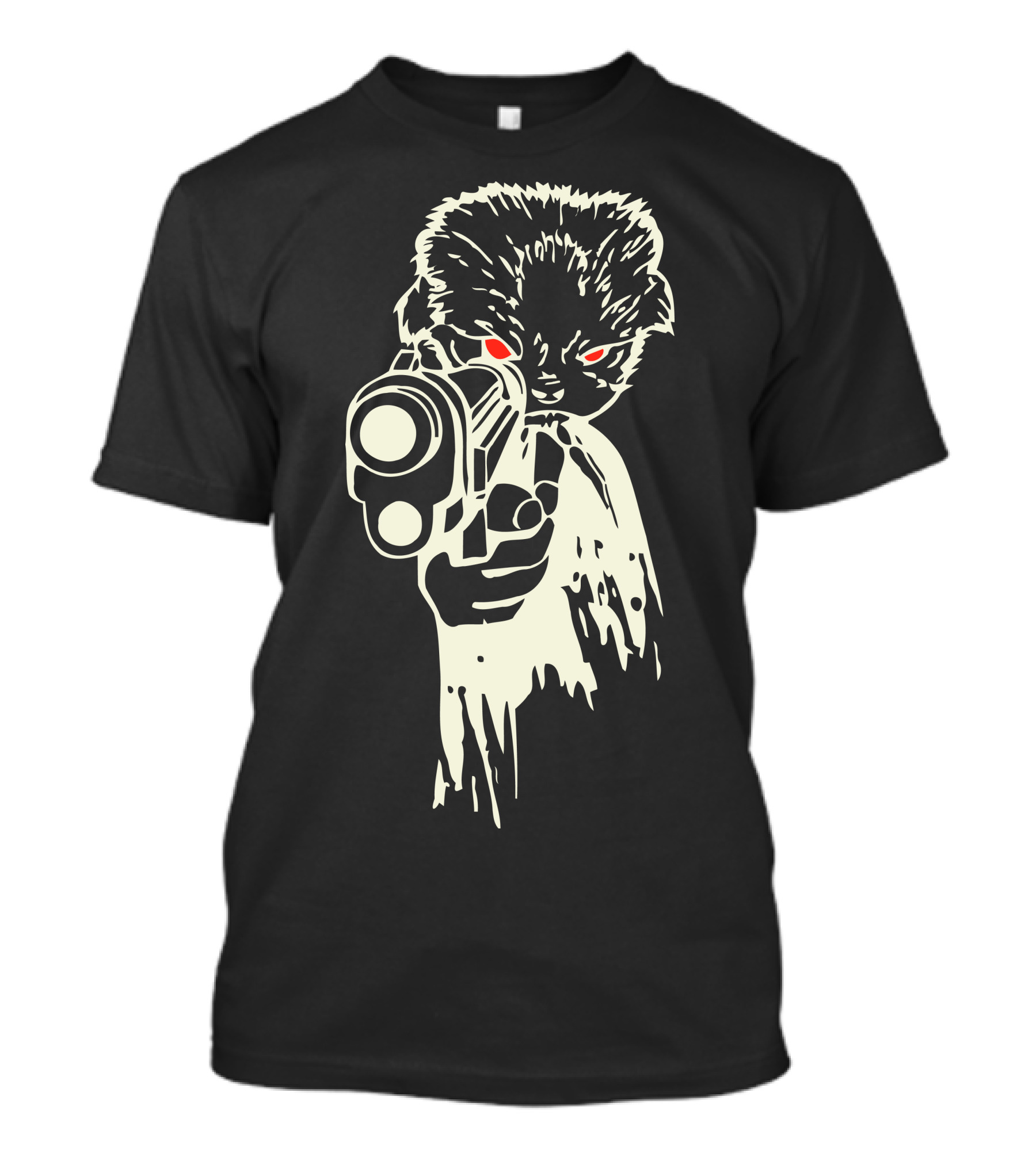 Cat Killer Red-Eyed Gun Aiming Feline T-Shirt