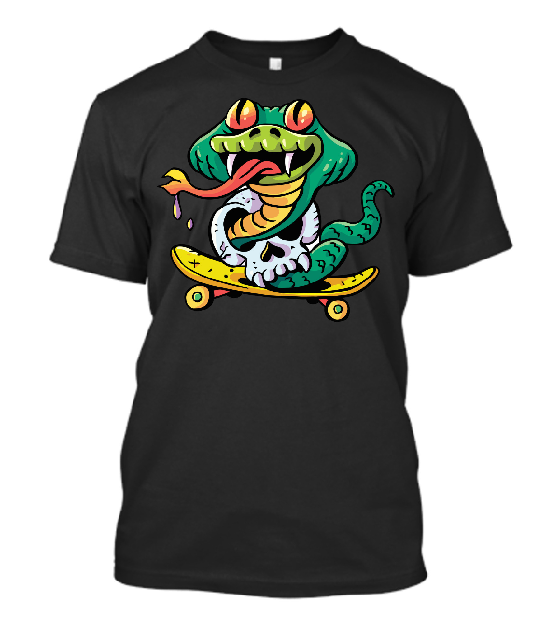Cobra Skateboard Snake On Skull With Colorful Cartoon T-Shirt