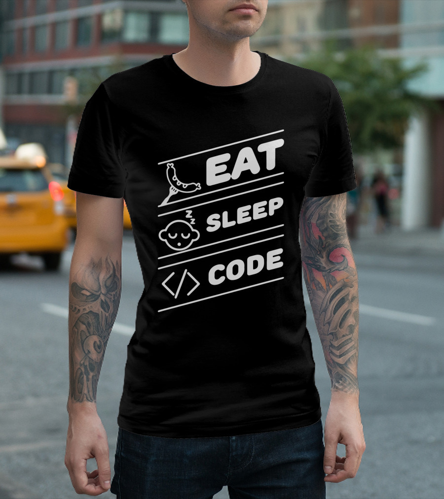 Eat Sleep Code Funny Computer Science Programming Coding Sausage Icon And Sleepy Face With Code T-Shirt