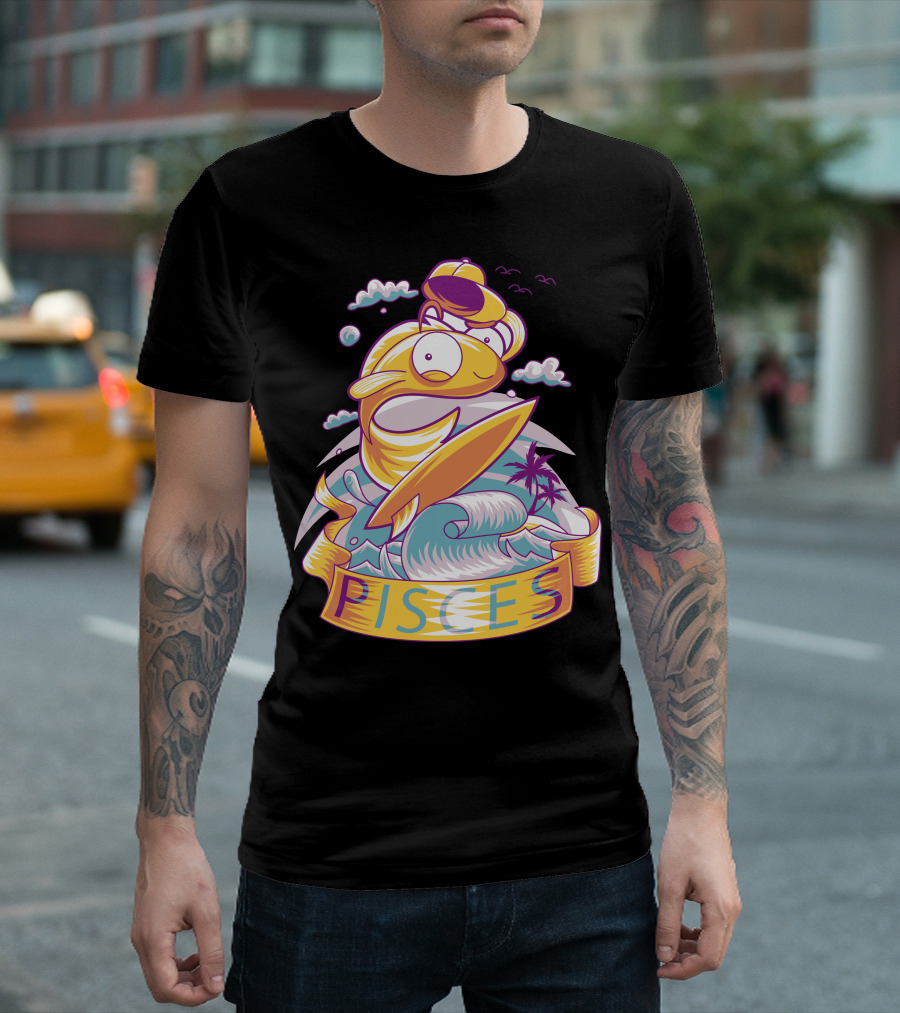 Pisces Fish Surfing Adventure Tropical Waves T-Shirt