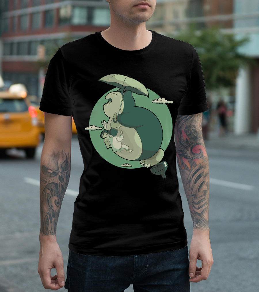 Flight Of The Sleeping Giant Snorlax Meets My Neighbor Totoro Umbrella Adventure T-Shirt