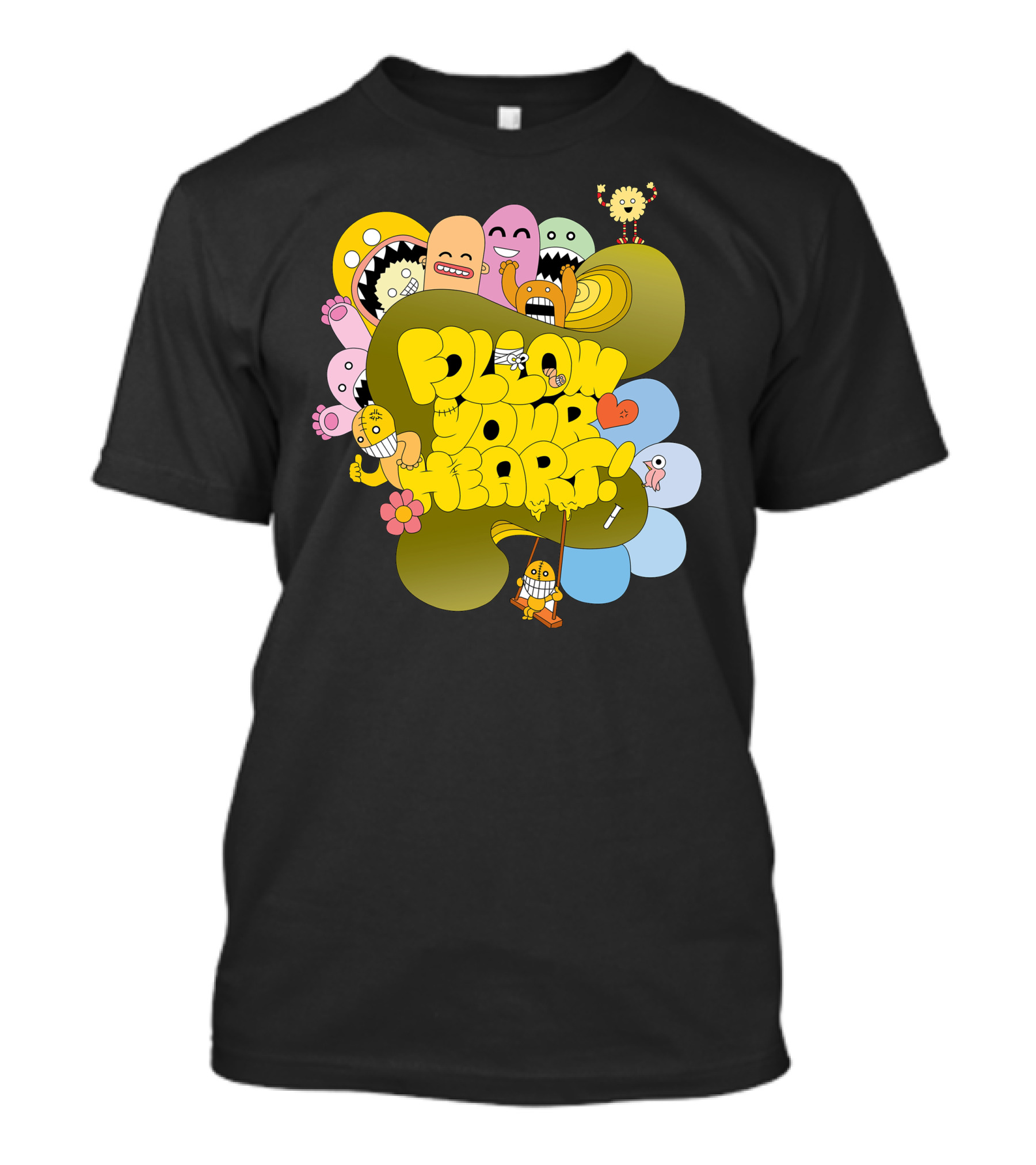 Folow Your Heart Playful Cartoon Monsters T-Shirt