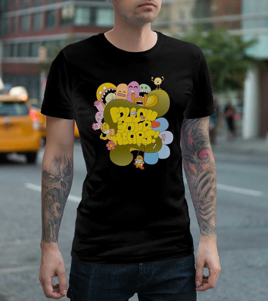 Folow Your Heart Playful Cartoon Monsters T-Shirt