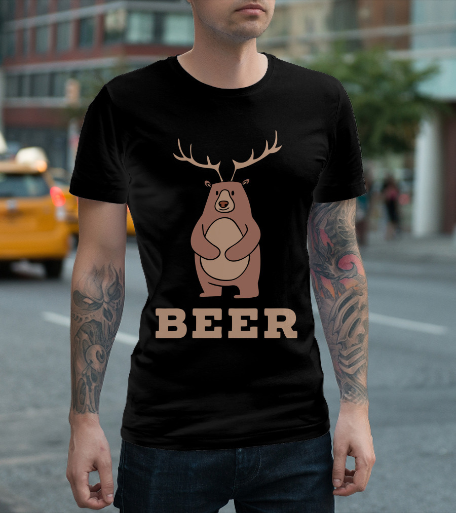 Funny Bear Deer Beer Antlers T-Shirt
