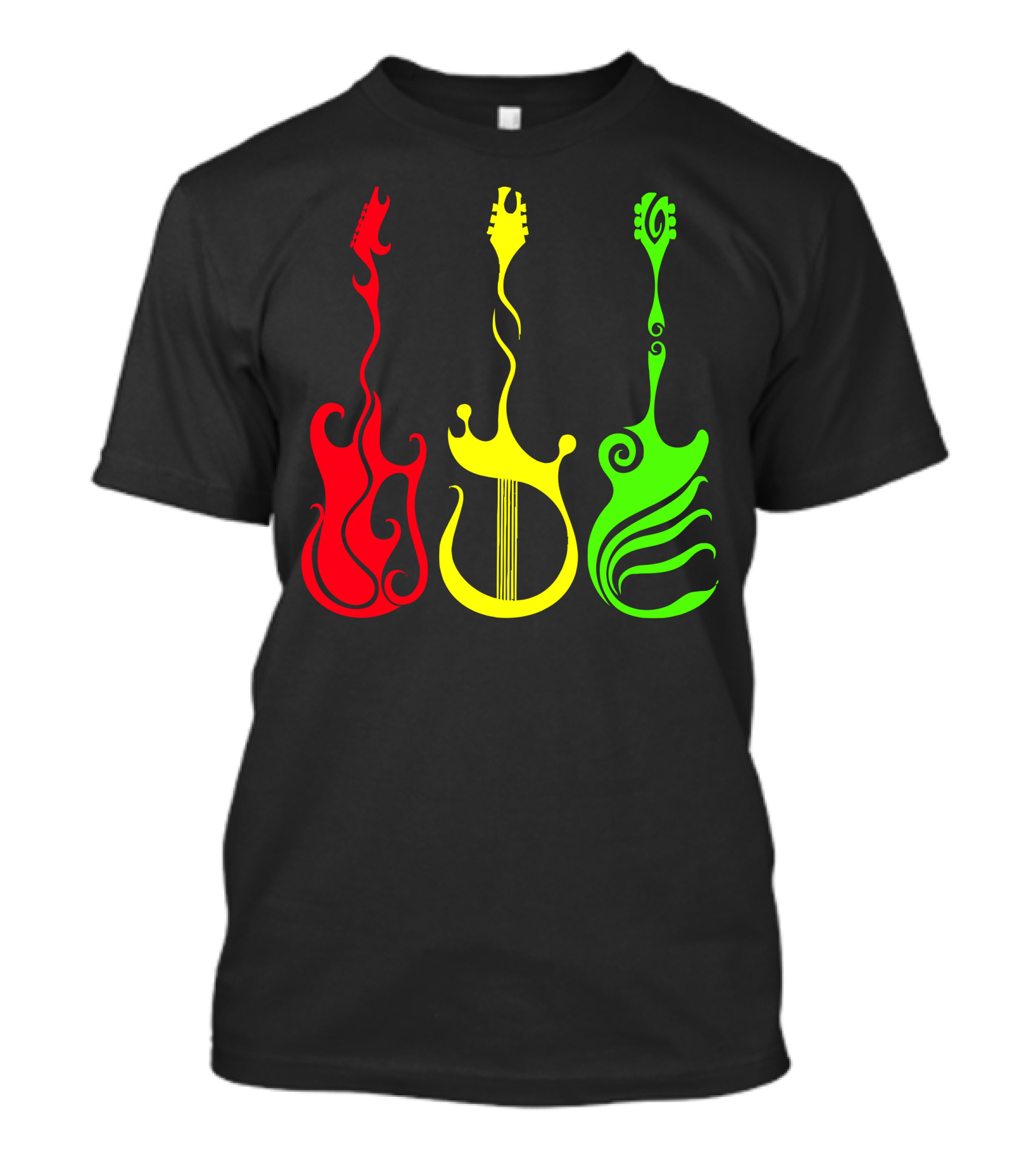 Guitar Rasta Red Yellow Green Reggae Styles T-Shirt