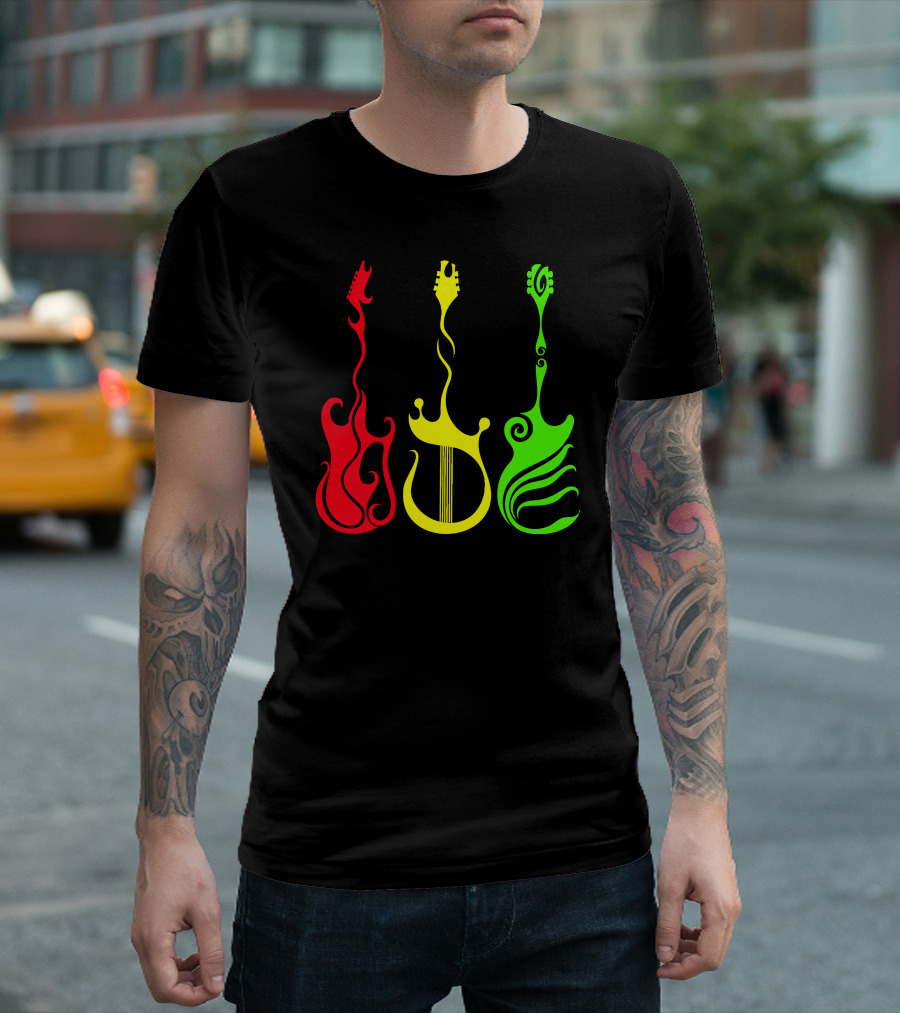 Guitar Rasta Red Yellow Green Reggae Styles T-Shirt