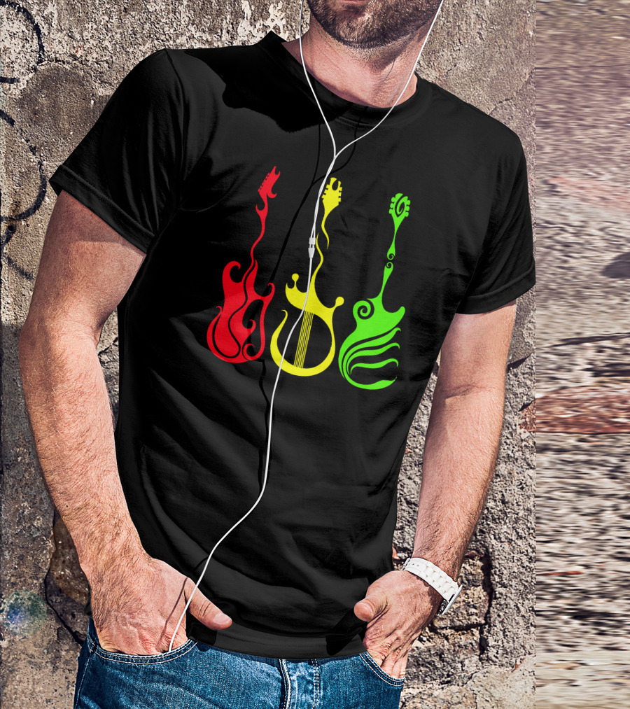 Guitar Rasta Red Yellow Green Reggae Styles T-Shirt