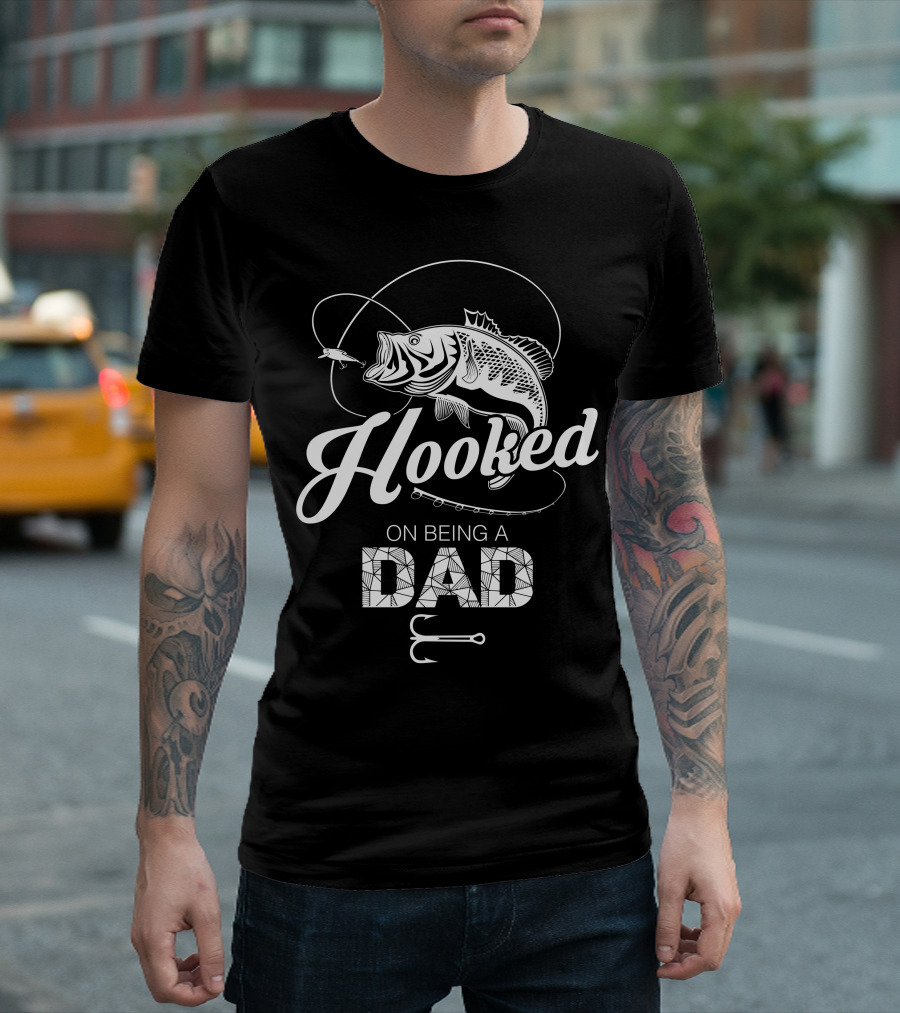 Hooked On Being A Dad Fishing Enthusiast With Lure And Hook Elements T-Shirt