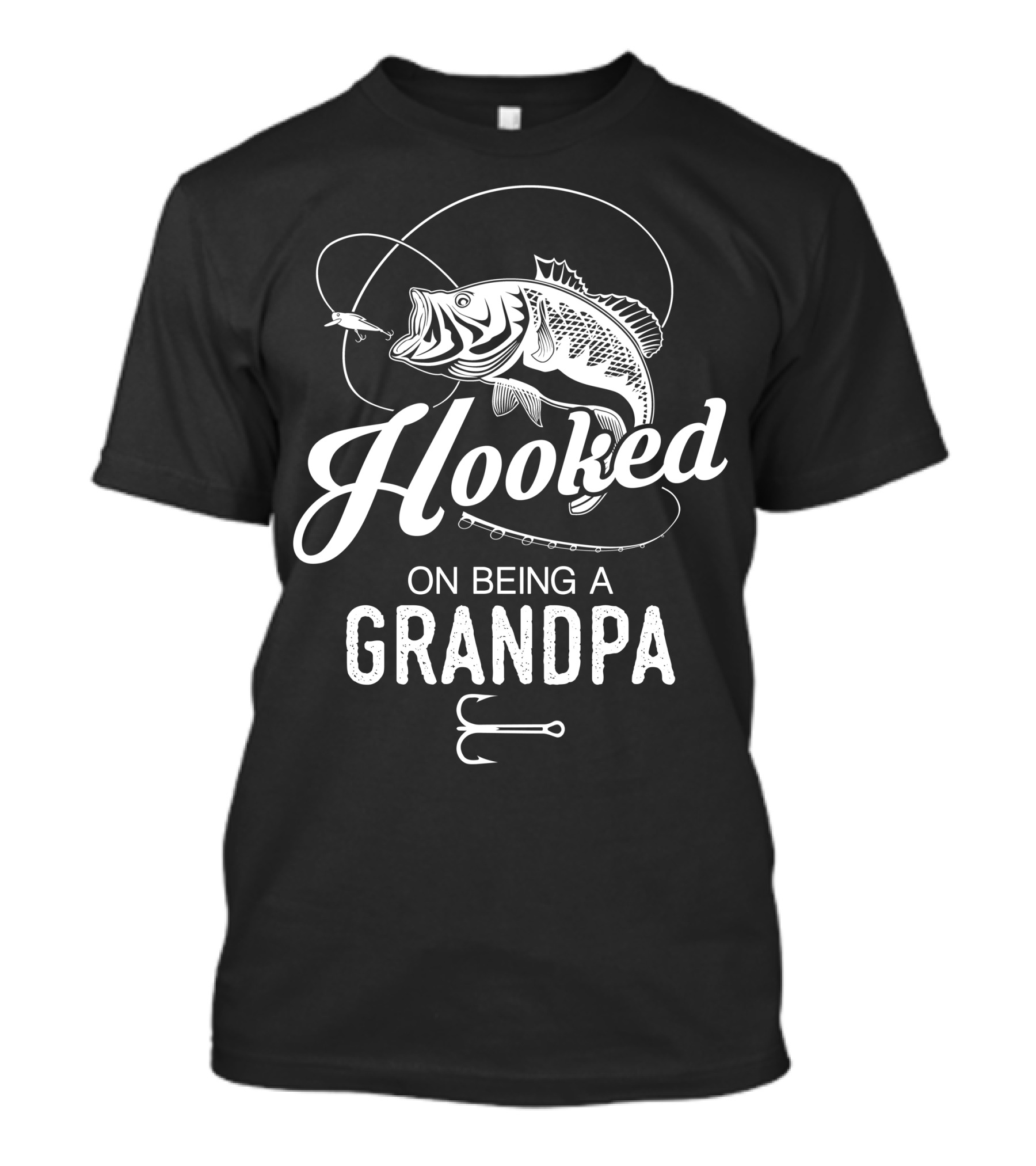 Hooked On Being A Grandpa Fishing Theme With Fish And Hooks T-Shirt