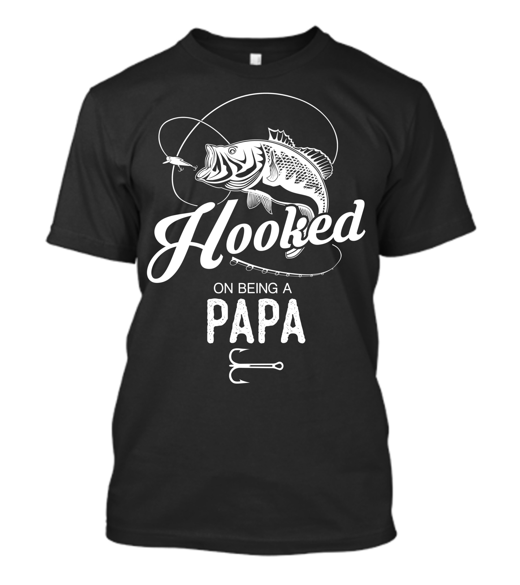 Hooked On Being A Papa Fishing Theme With Fish And Hook Elements T-Shirt