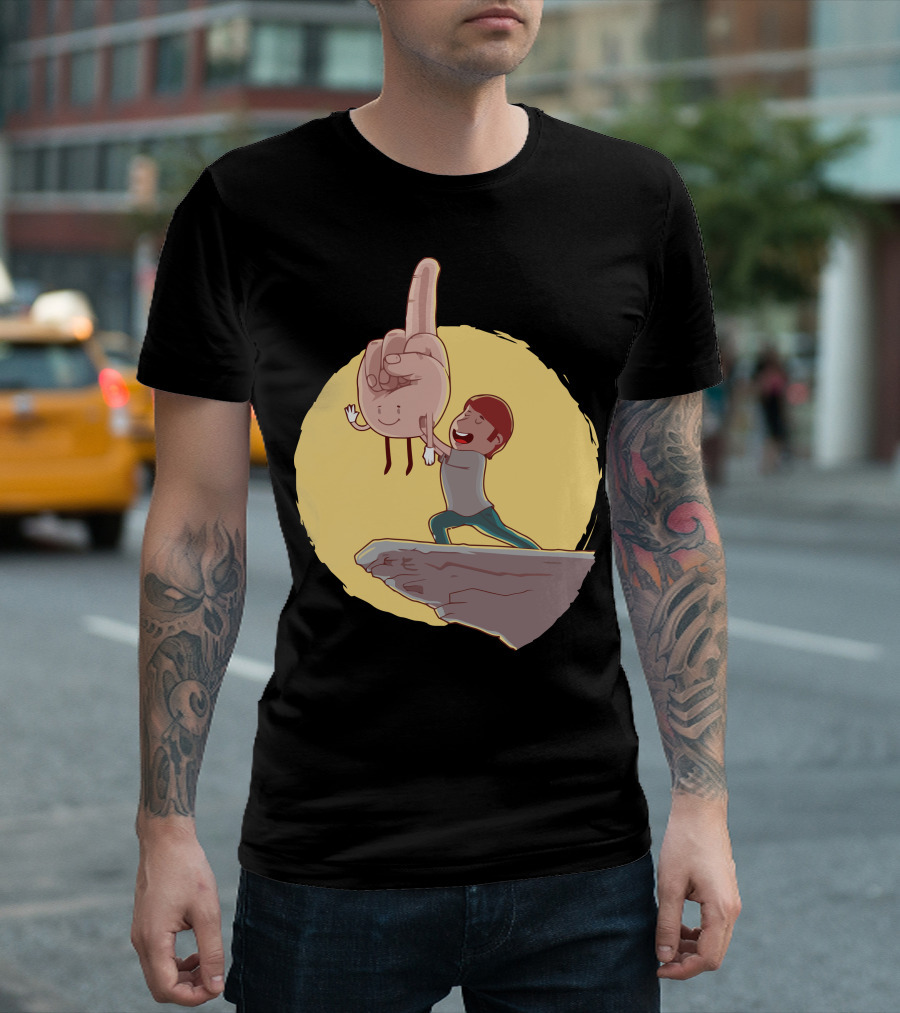 I Present You Lifting Humanized Finger Gesture Cliff Scene T-Shirt