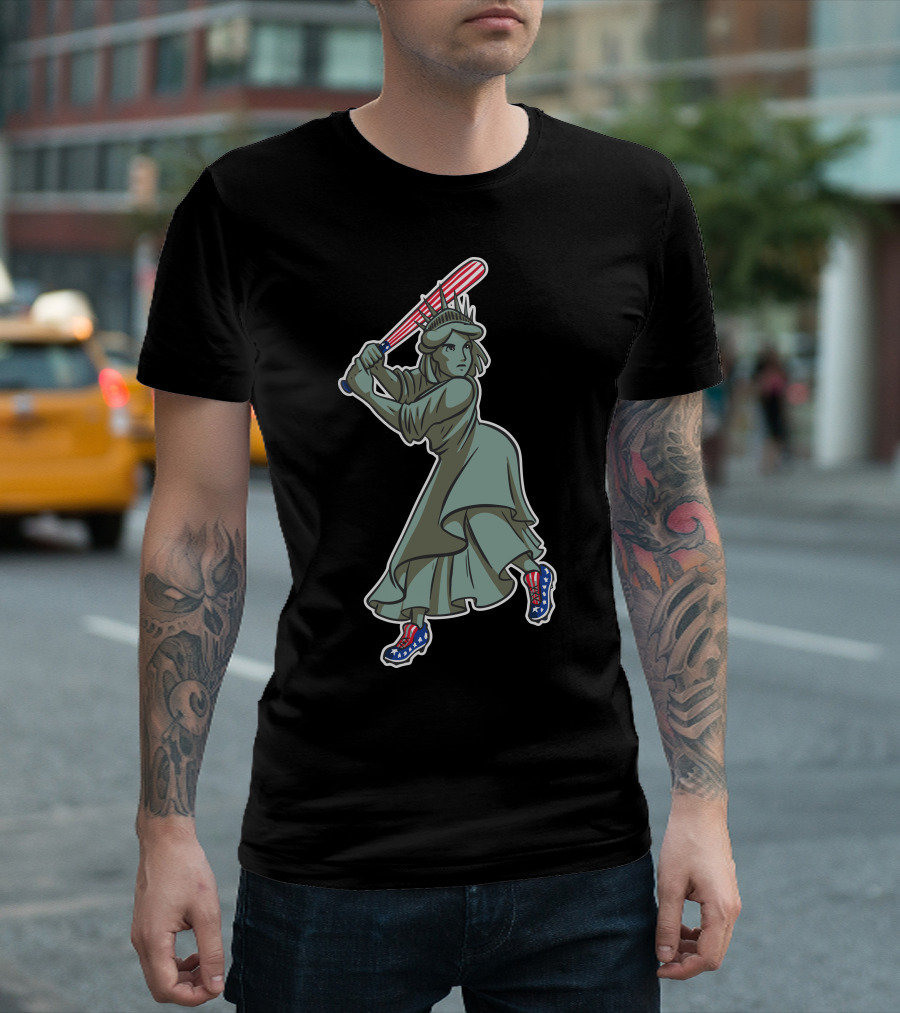 Lady Liberty Patriotic Baseball Swing T-Shirt
