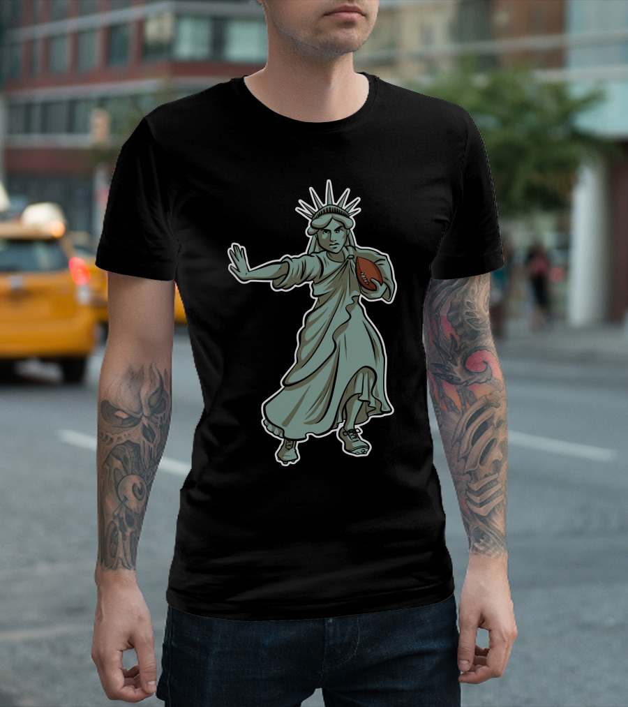 Lady Liberty Statue Playing Football T-Shirt