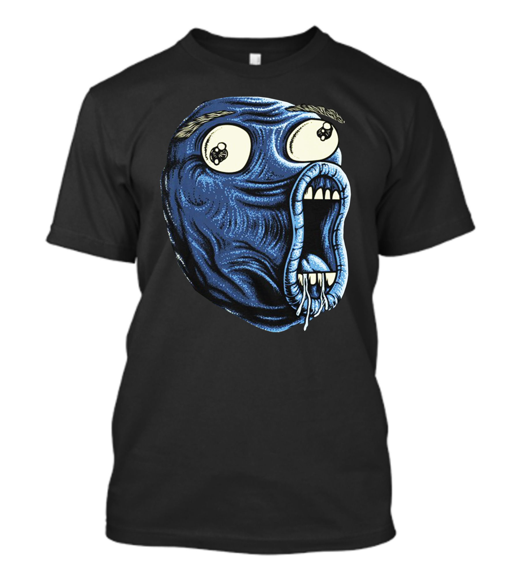 Blue Troll Face Meme Expression With Skull Eyes T-Shirt