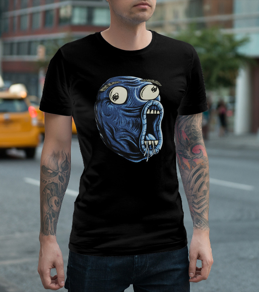 Blue Troll Face Meme Expression With Skull Eyes T-Shirt