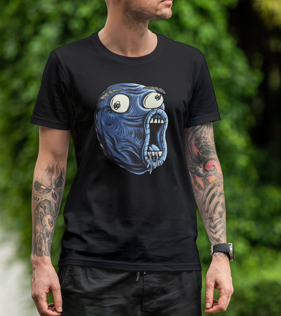 Blue Troll Face Meme Expression With Skull Eyes T-Shirt