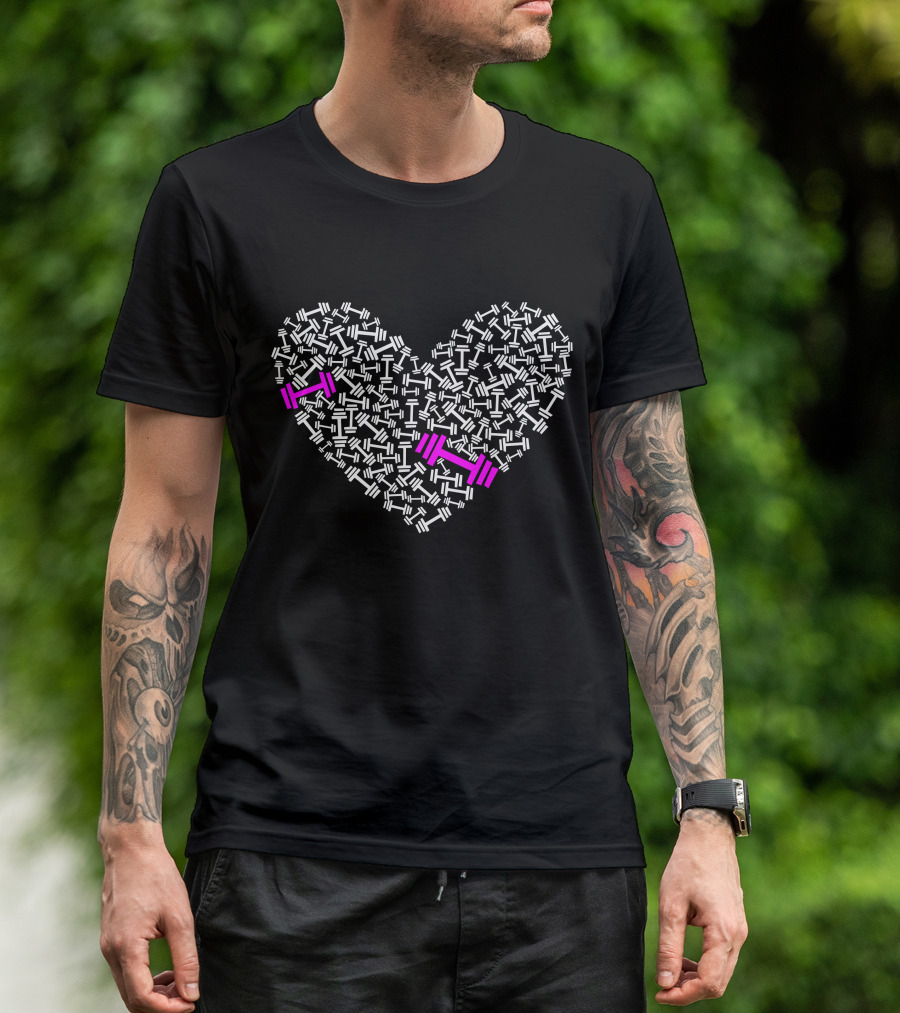 Love Gym Heart Pink Dumbbell T-Shirt