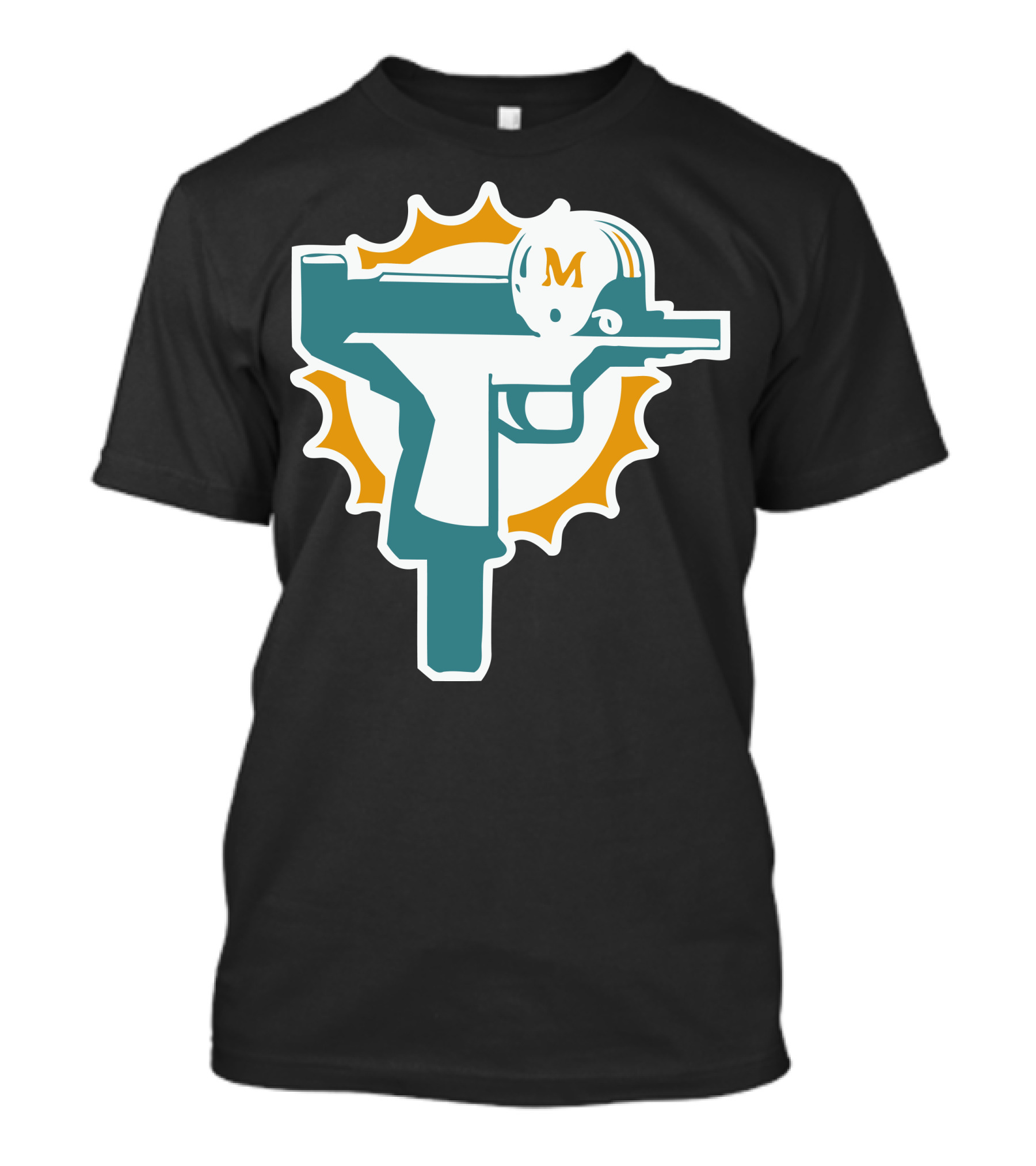 Miami Dolphins Uzi Gun Helmet Logo Football Ryan Tannehill Rare T-Shirt