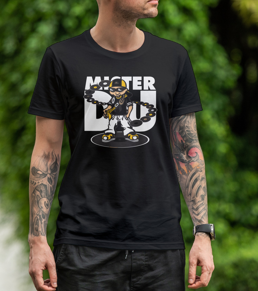 Mister Dj Vinyl Spinning Turntables Iconic Character T-Shirt