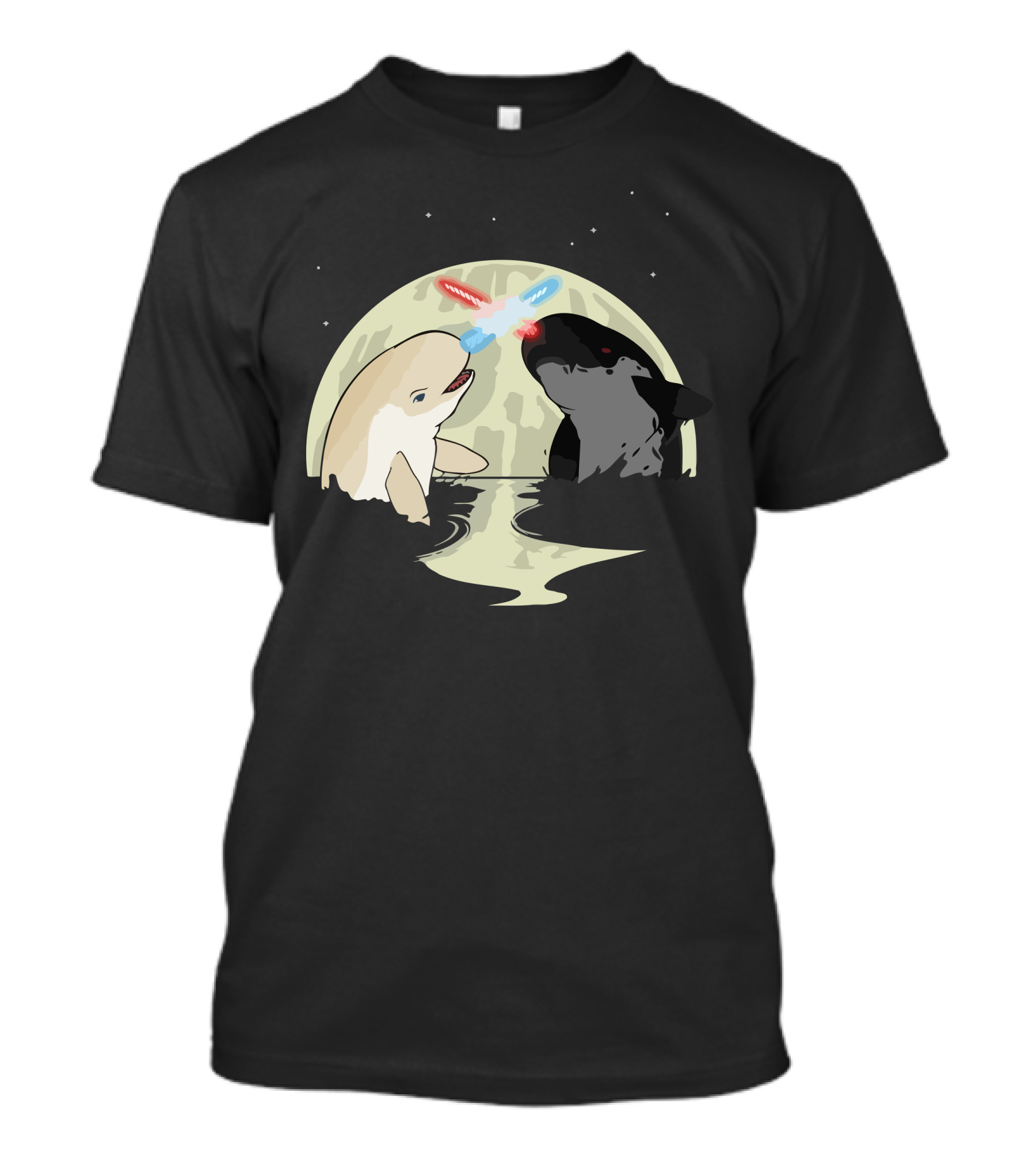 Nar Wars Whale And Shark Duel With Lightsabers T-Shirt