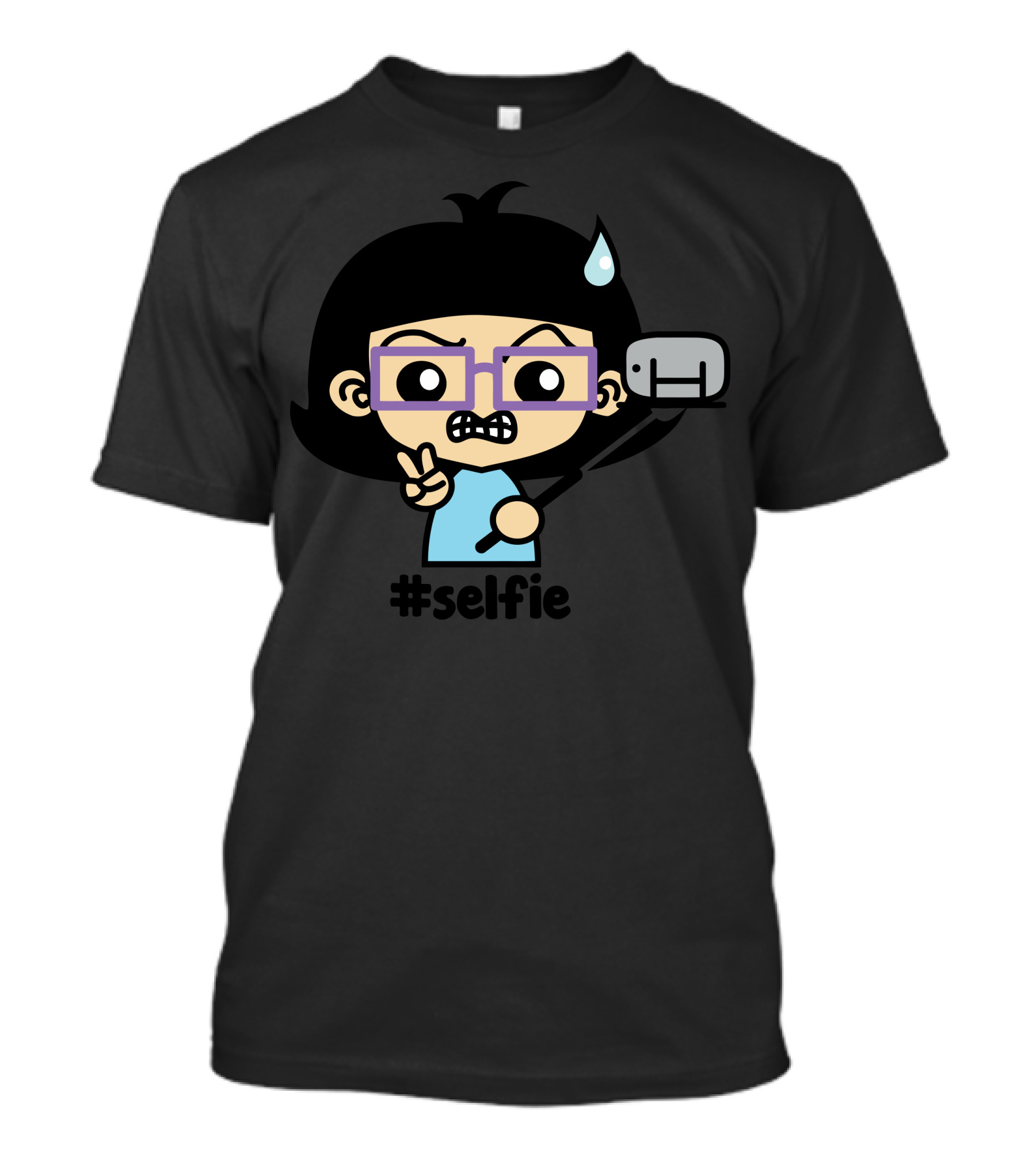 Nervous Selfie Peace Sign Cartoon Character T-Shirt
