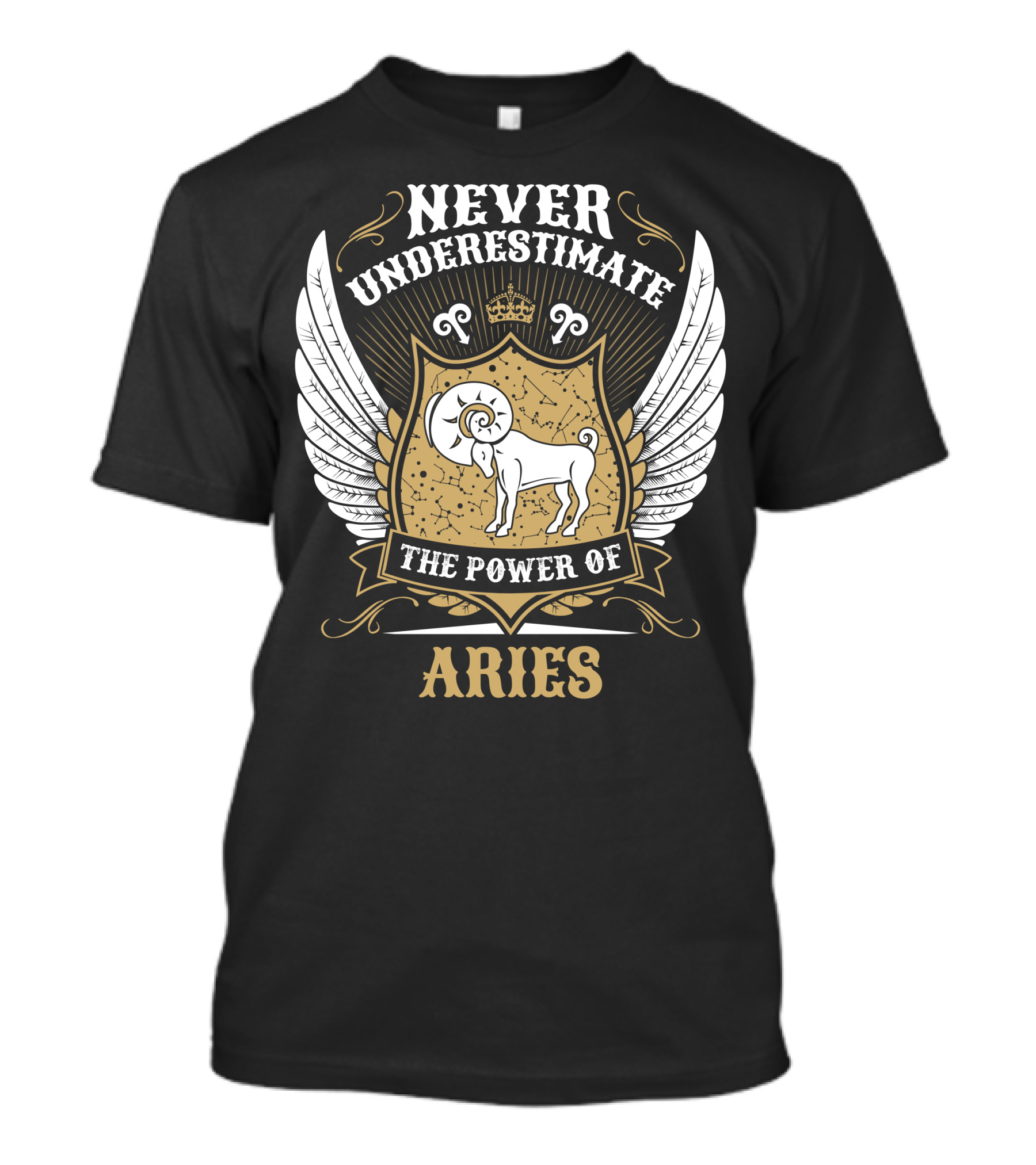 Never Underestimate The Power Of Aries Crest With Wings And Ram T-Shirt