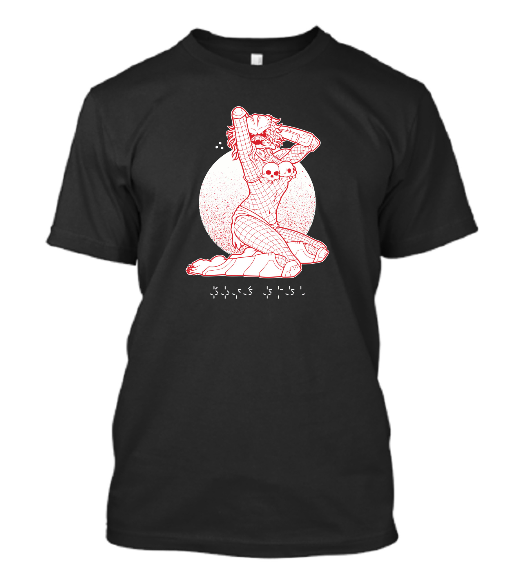 Pinuppredator Alien Warrior Pin-Up Style Graphic With Skull Details T-Shirt