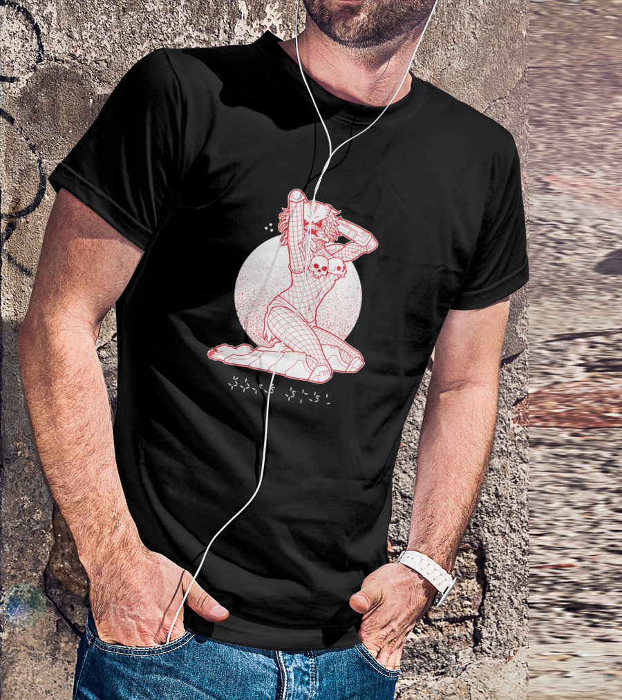 Pinuppredator Alien Warrior Pin-Up Style Graphic With Skull Details T-Shirt