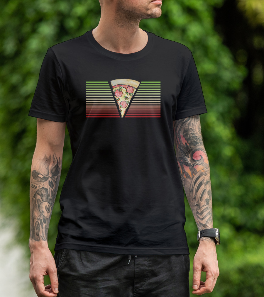 80s Retro Pizza Slice Love Stripes T-Shirt