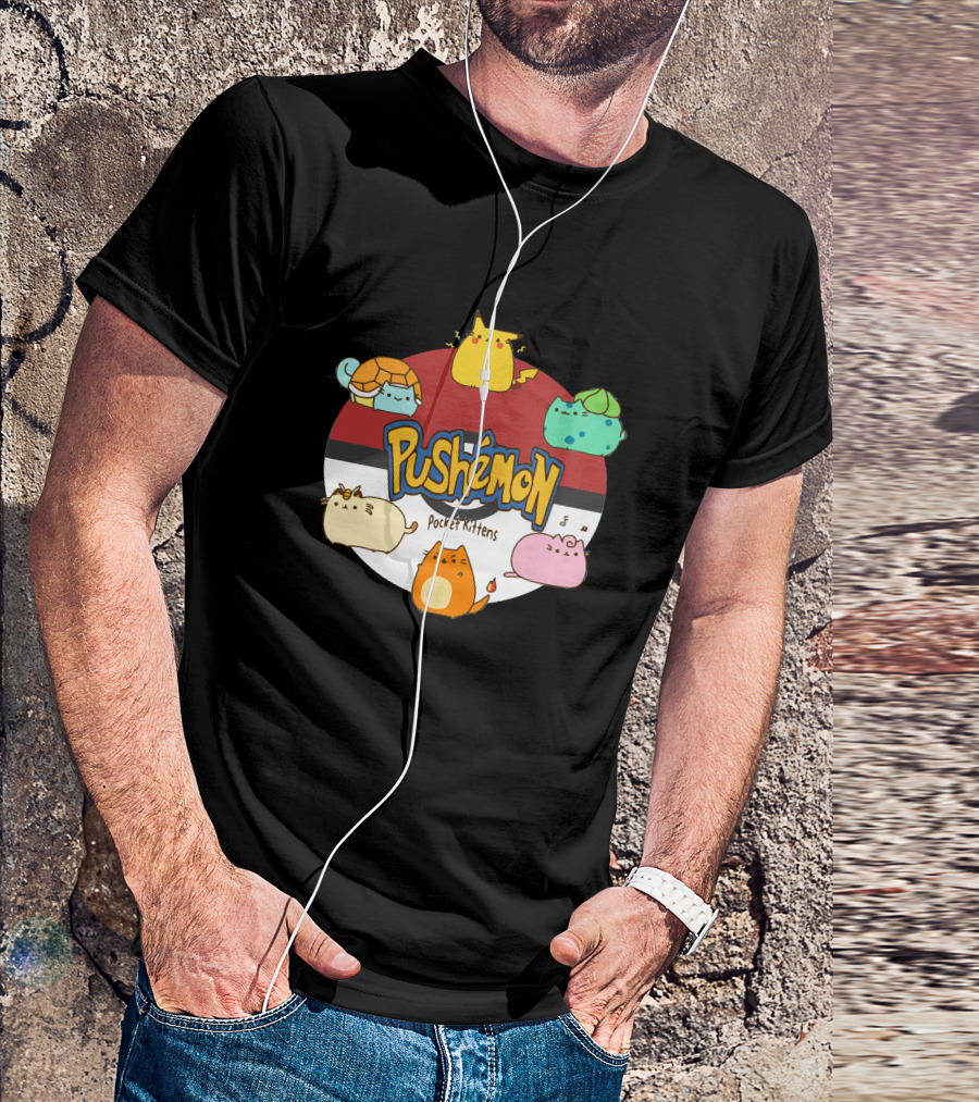 Pushemon Pocket Kittens Cute Pokemon Cat T-Shirt