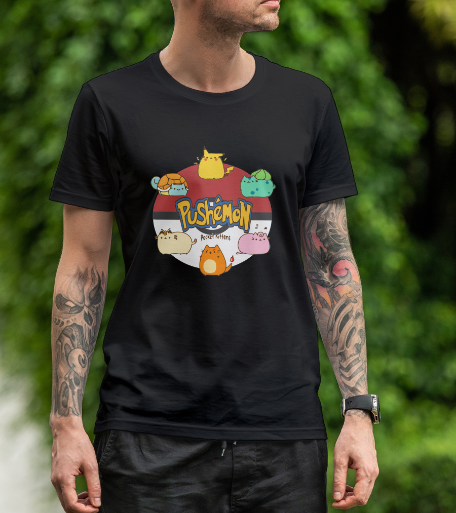 Pushemon Pocket Kittens Cute Pokemon Cat T-Shirt