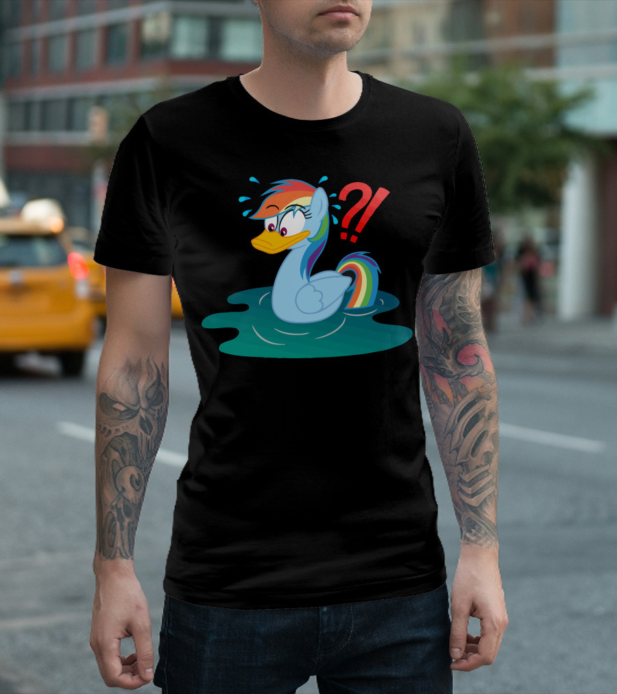 Rainbow Dash Duck My Little Pony with Rainbow Mane in Water and Exclamation Mark T-Shirt