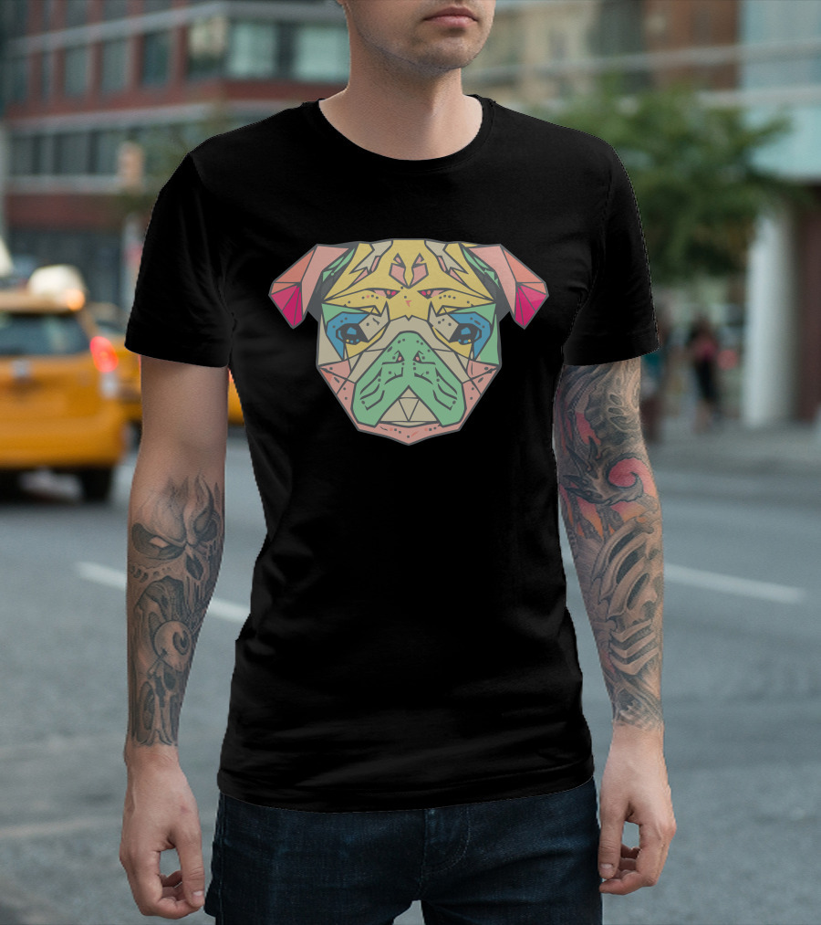 Rainbow Pug Geometric Colorful Face T-Shirt
